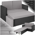 tectake Rattan Sofa Set für 2 bis 4 Personen - 2 Sitzer mit Hocker und Schlaffunktion - Wetterfeste Gartenmöbel mit imprägnierten Polstern - Schwarz