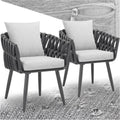tectake Gartenstuhl Set 2 teilig - Aluminium Outdoor Sessel mit Rücken Kissen und Sitzpolster - Rope Design für Balkon und Terrasse - Anthrazit Dunkelgrau