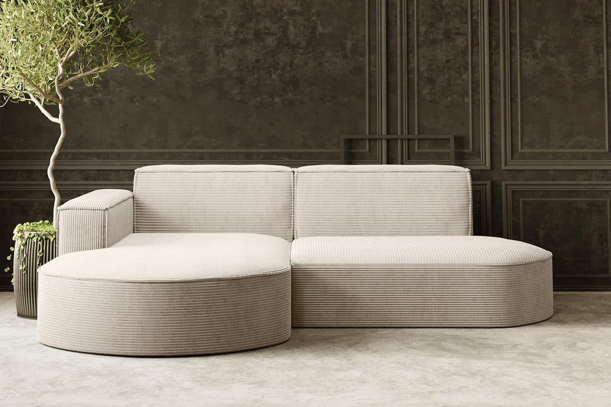 Kaiser Möbel Modena Studio Ecksofa 3 Sitzer - L Form Cord Sofa mit Ottomane links - Polstersofa 236 x 165 x 73 cm - Beige