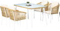 Outsunny Polyrattan Gartenmöbel Set 5 teilig - Esstisch mit Hartglas und 4 Stapelstühlen mit Kissen - Outdoor Sitzgruppe - Gelb
