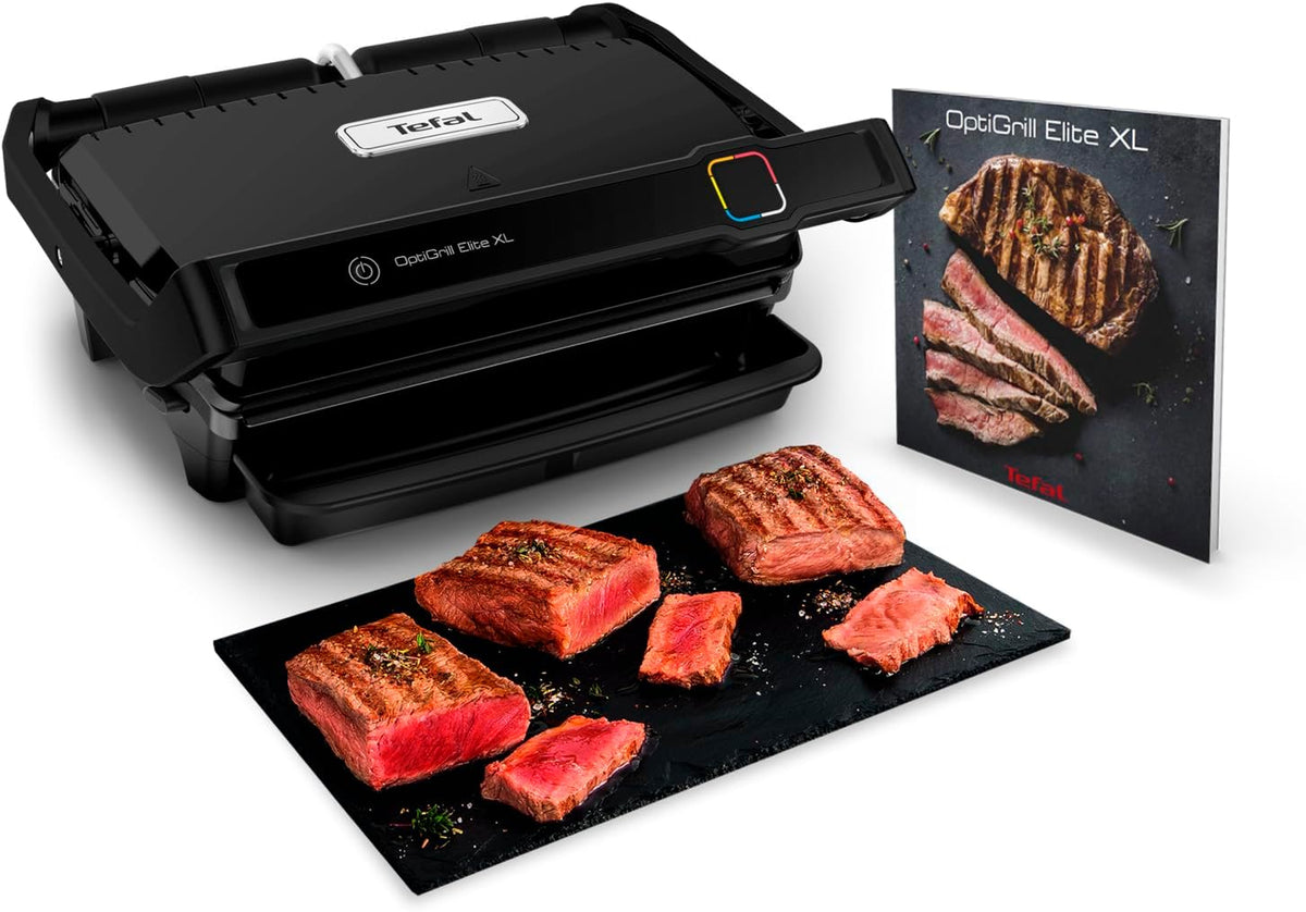 Tefal OptiGrill Elite XL GC760812 Kontaktgrill - 16 automatische Programme - Digitales Display mit Garstufenanzeige - Automatische Garzeitanpassung und XL Platten Schwarz