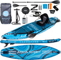 Aqua Spirit SUP Board 320 x 81 x 15 cm - Aufblasbares Stand Up Paddle aus PVC - Kajak Umbausatz mit Paddel und Pumpe - Rucksack Zubehör für Anfänger und Experten Blau