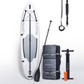Stand Up Paddle Board Allrounder - aufblasbares SUP aus PVC in Polarweiß - bis 150 kg belastbar - Set mit Halb Carbon Paddel und 7 Jahren Garantie