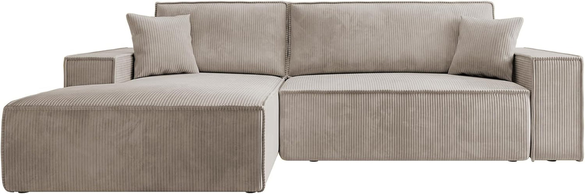 Selsey Farese Ecksofa Schlafsofa - 267 x 167 x 85 cm für 3 Personen - Beige Cordoptik mit Stauraum - L Form links mit Schlaffunktion