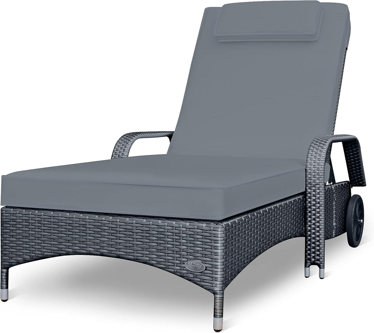 RS Trade Imola Sonnenliege extra breit - Aluminium Gestell mit Poly Rattan Geflecht - verstellbare Rückenlehne mit Auflage und Kopfteil - Silber Grau