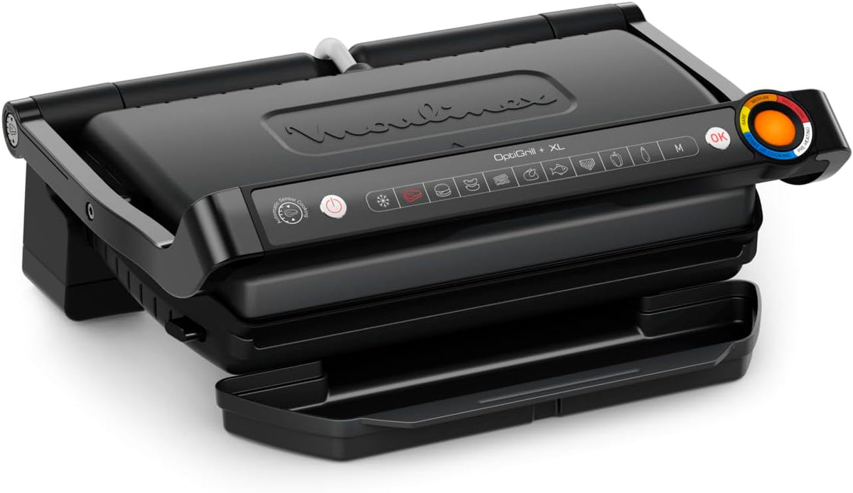 Moulinex OptiGrill XL Elektrogrill - Innenraum Kontaktgrill mit 9 Automatikprogrammen - Antihaft Grillplatten mit Fettauffangschale 2000W
