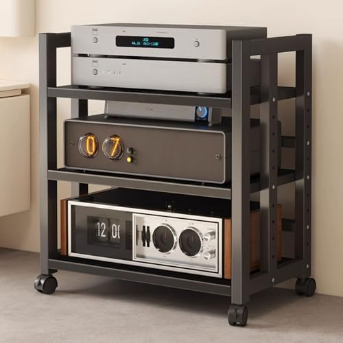 Verstellbarer Stereo Medienständer - Offene Regale für Plattenspieler und Audiogeräte - 3 oder 4 Ebenen in Schwarz - Multifunktional für Heimkino Büro