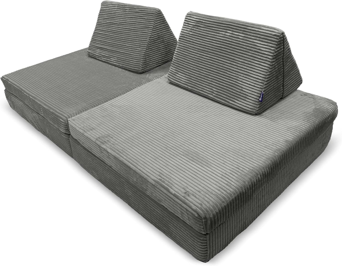 Bruni Spielsofa für Kinder - 168 x 84 x 56 cm mit 4 Sitzplätzen - Abnehmbarer Cord Bezug in Grau - XXL Schlafsofa fürs Kinderzimmer