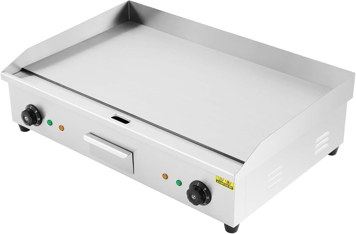 4.4KW Elektrische Grillplatte - Elektrogrill Tischgrill mit Temperaturregelung 50 bis 300 Grad - Edelstahl Grillplatte mit zwei Einstellknöpfen
