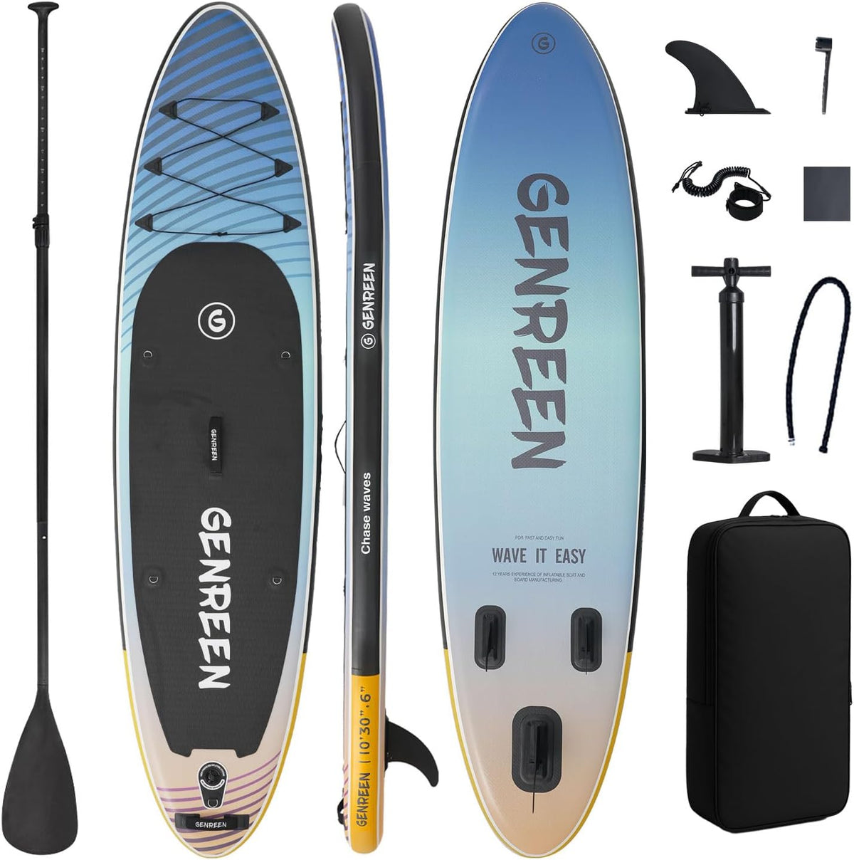 Extra Groß SUP Board 335 x 86 cm - Aufblasbares Stand Up Paddle Board für Erwachsene - Allround Paddleboard mit Zubehör Kamerahalterung und 3 Finnen