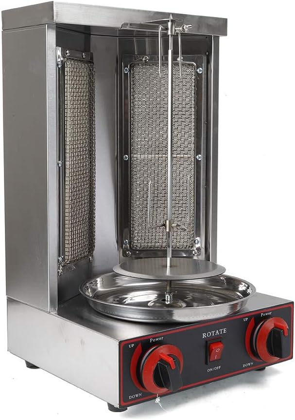 Elektro Vertikalgrill Hähnchengrill Dönergrill - 3000 W Tischgrill mit zwei Kochzonen - Reversible Grillplatten Rot