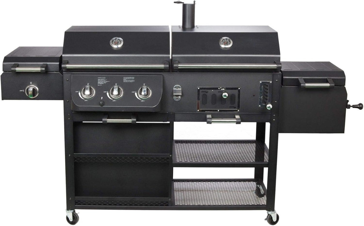 El Fuego Arizona AY 534 Kombigrill - Gas und Holzkohle mit Infrarotbrenner - 3 Garkammern und höhenverstellbare Warmhalteroste - Smoker BBQ mit 4 Rädern