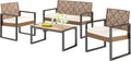 PHI VILLA Rattan Gartenmöbel Set - Outdoor Lounge für 4 Personen mit 2 Sitzer Sofa - 2 Sessel und Tisch - Wetterfest Beige Braun