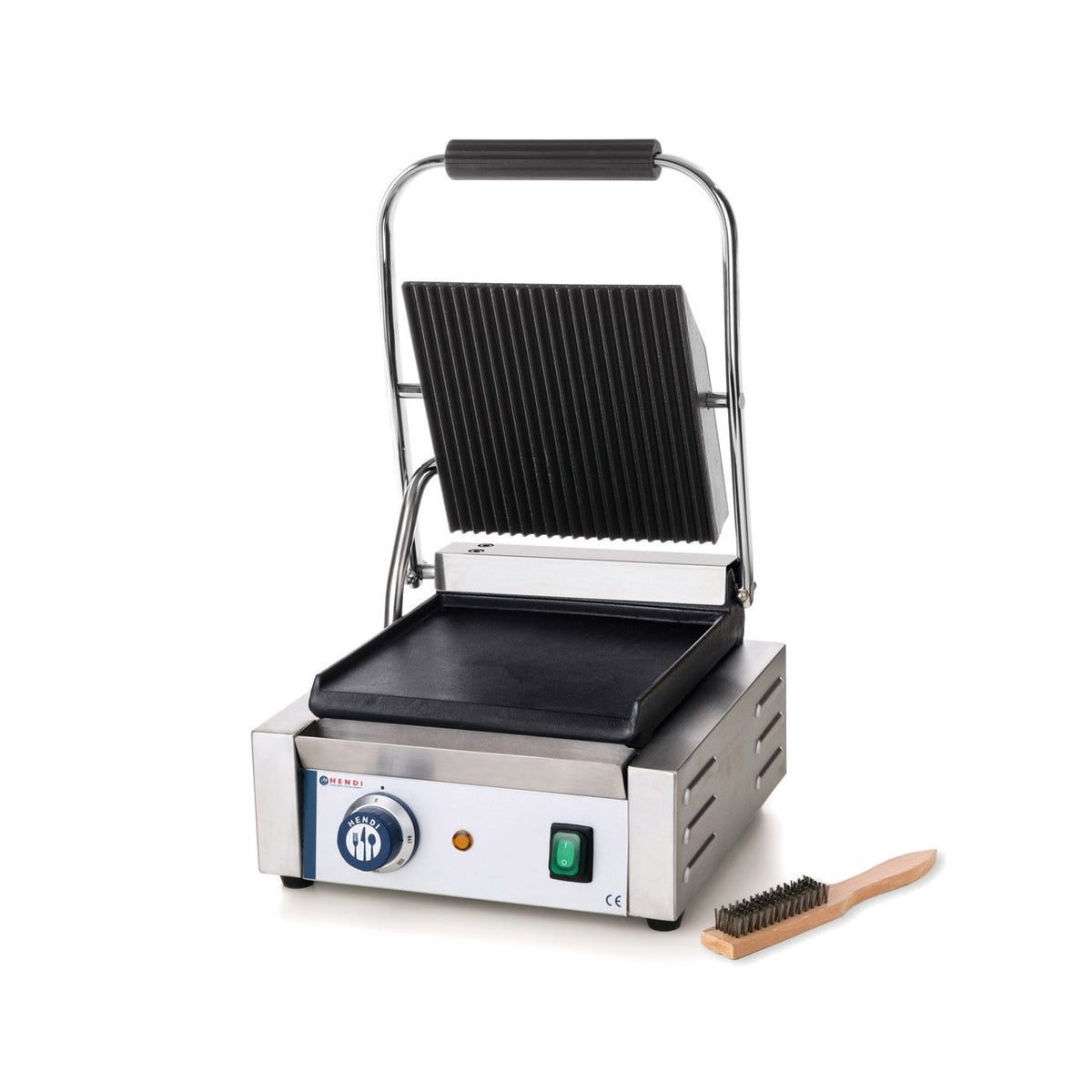 Kontaktgrill 31 x 37,5 x 21,6 cm - 1800 Watt bei 230 Volt - oben gerillt und unten glatt - Edelstahl mit Temperaturregelung bis 300 Grad Celsius