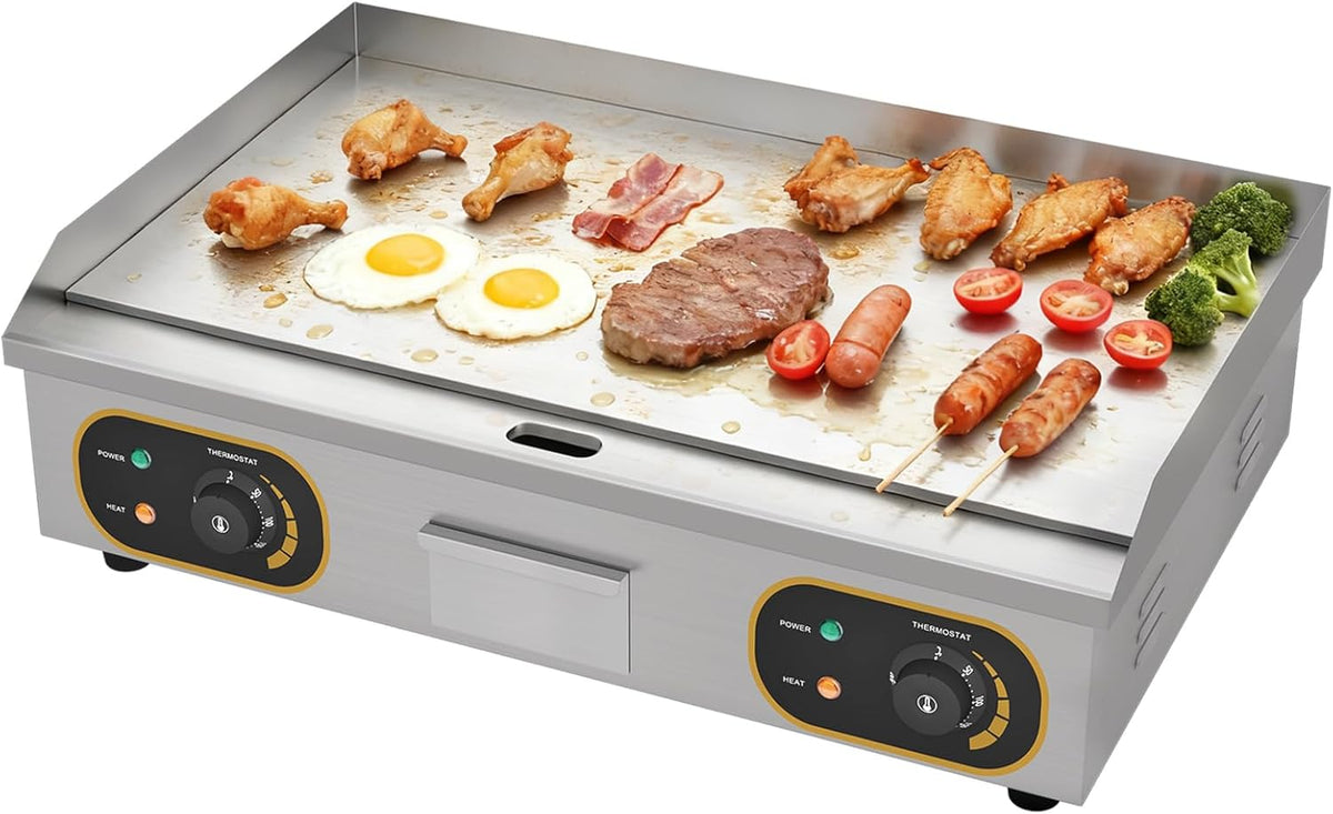 Gastro Elektro Grillplatte Edelstahl - 73 x 40 cm Profi Griddleplatte - 4400 W Elektrischer Tischgrill mit Fettauffangbehälter