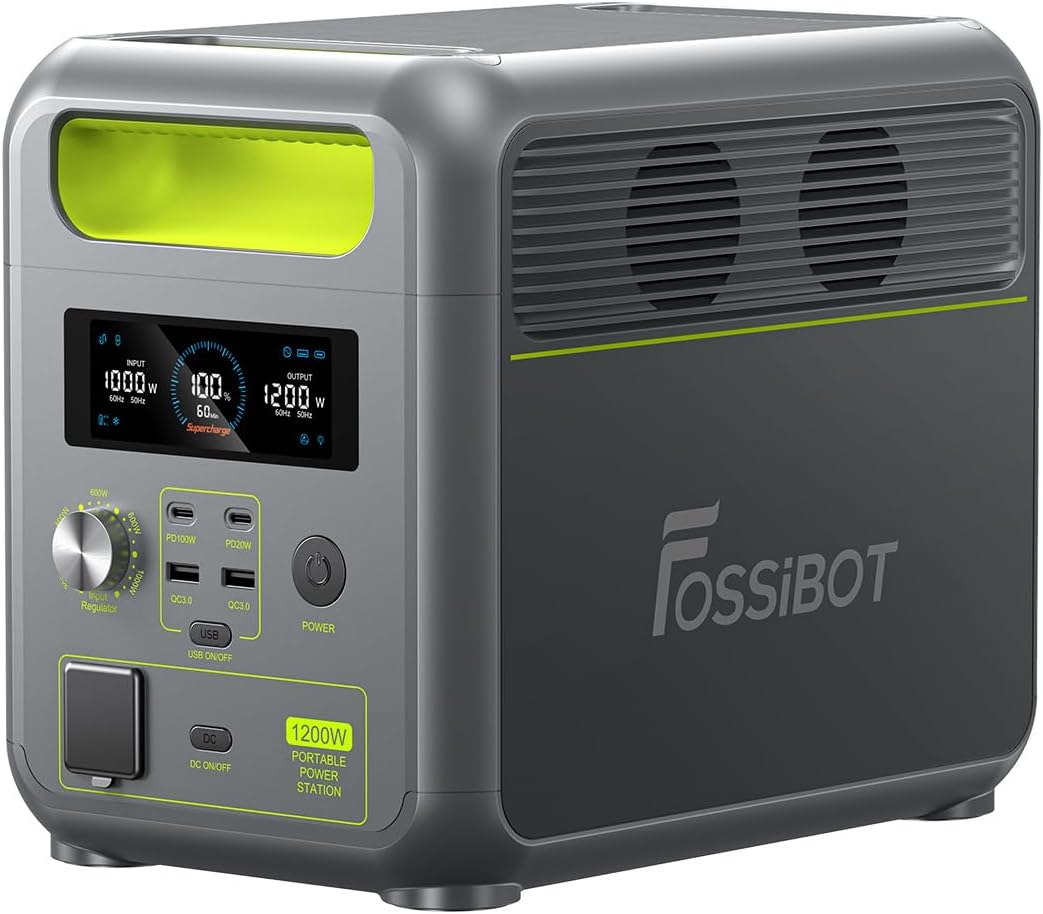 FOSSiBOT F1200 Powerstation - 1024 Wh LiFePO4 Batterie mit 1200 W Leistung - Bis 2400 W Power Lifting - Schnellladung für Camping Reise Haushalt