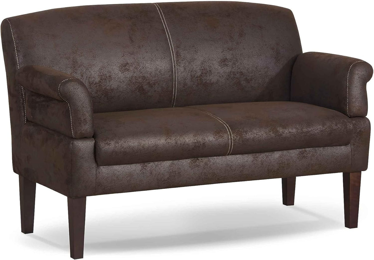 CAVADORE Malm 2 Sitzer Sofa 152 x 78 x 97 cm - Küchensofa mit Federkern - verstellbare Kopfstütze Antiklederoptik - Dunkelbraun Chocco