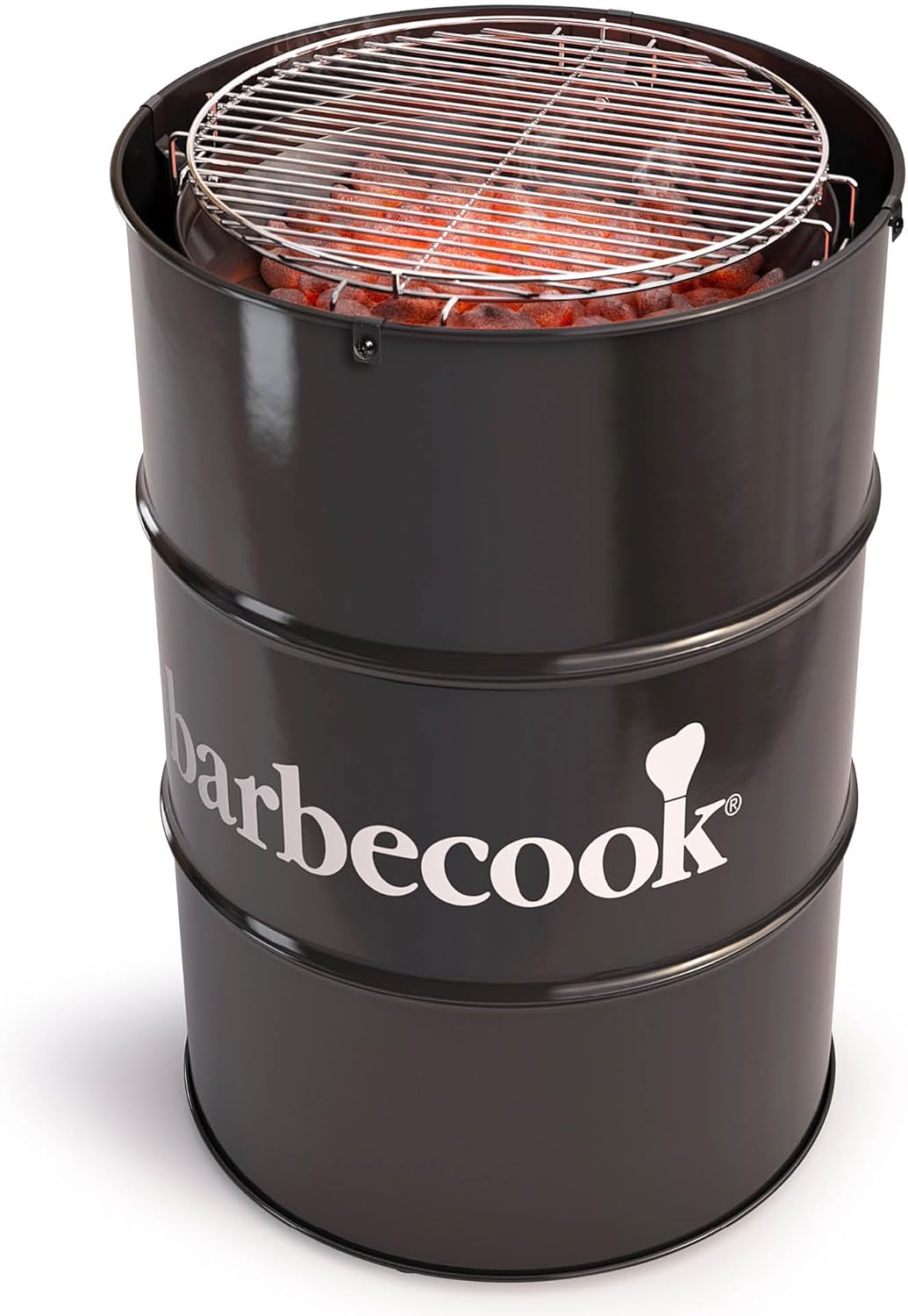 Barbecook Holzkohlegrill Fassgrill - Runder Grill mit verstellbarem Grillrost 47,5 cm - Mobiler BBQ Gartengrill Schwarz