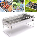 Edelstahl Klappgrill Smoker - Tragbarer Holzkohlegrill für Camping - Grillset mit Zubehör und zwei Griffen