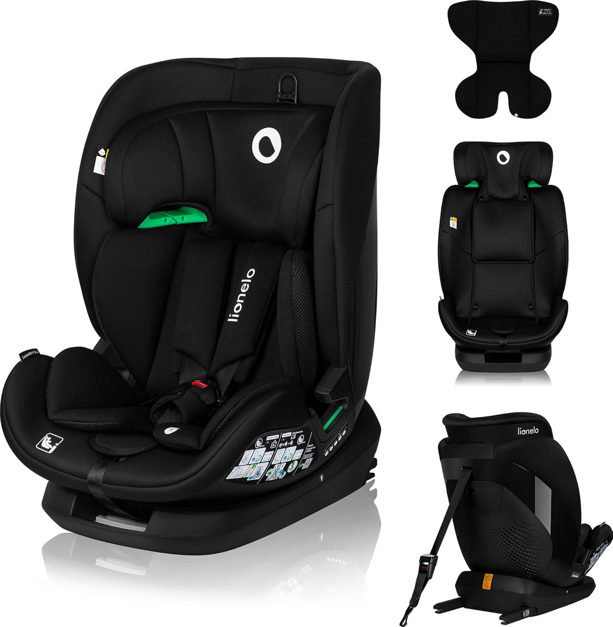 LIONELO LAVENDER i Size Kinderautositz - 76 bis 150 cm - ISOFIX mit verstellbarer Kopfstütze und Rückenlehne Schwarz