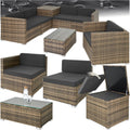 tectake Polyrattan Gartenmöbel Set - Frei gruppierbare Rattan Lounge mit Aufbewahrungsbox - Tisch mit Glasplatte - Balkon und Gartenmöbel Natur