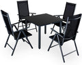 Casaria Gartenmöbel Set 5 teilig Aluminium - 4 klappbare Stühle und Tisch 90 x 90 cm - Sicherheitsglas wetterfest - Schwarz Anthrazit