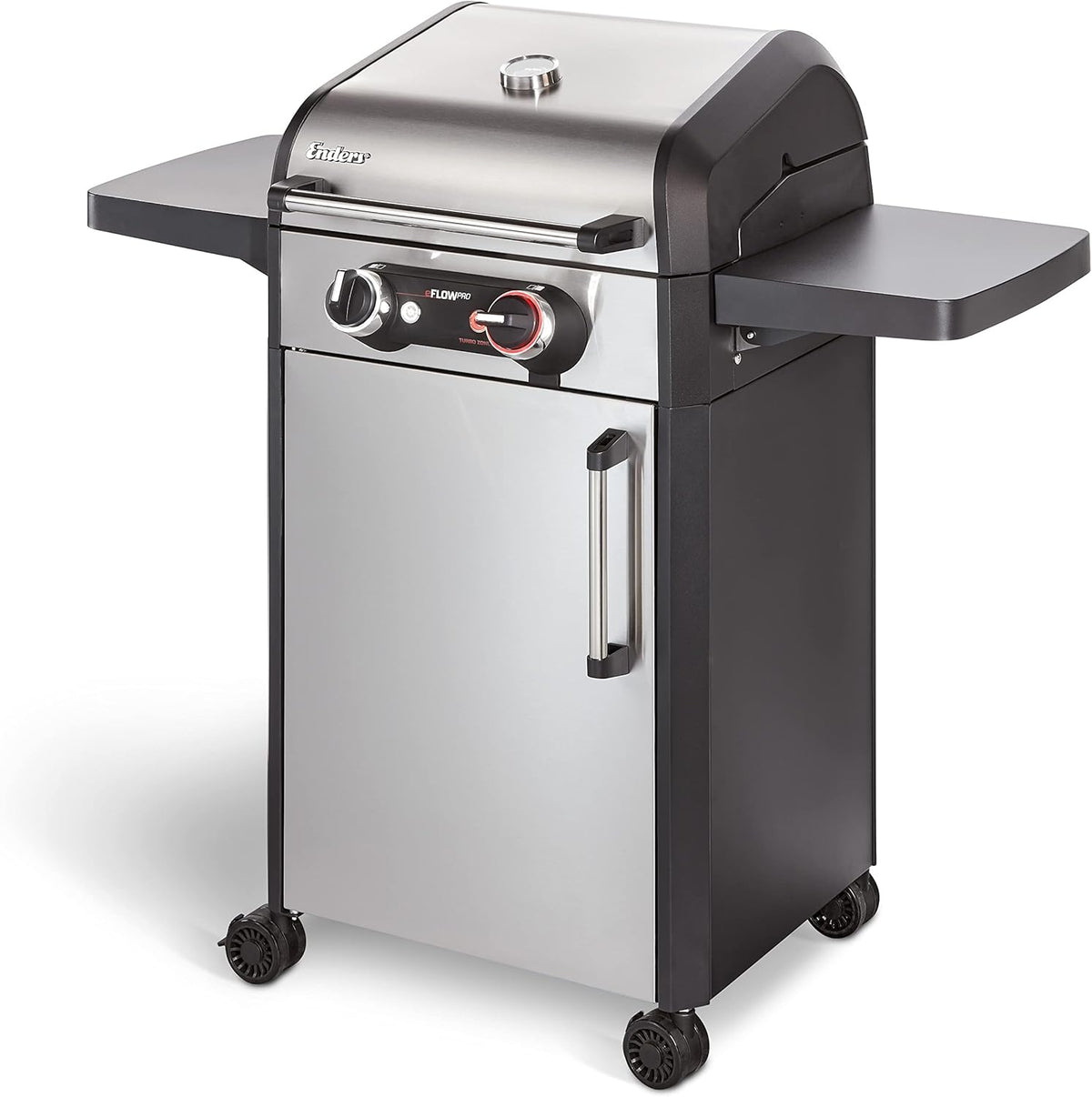 Enders eFLOW PRO 2 TURBO Elektrogrill - Gussrost mit SWITCH GRID - TURBO ZONE für hohe Temperaturen - SIMPLE CLEAN Grillwagen Silber Schwarz 111,5 x 57 x 112,5 cm