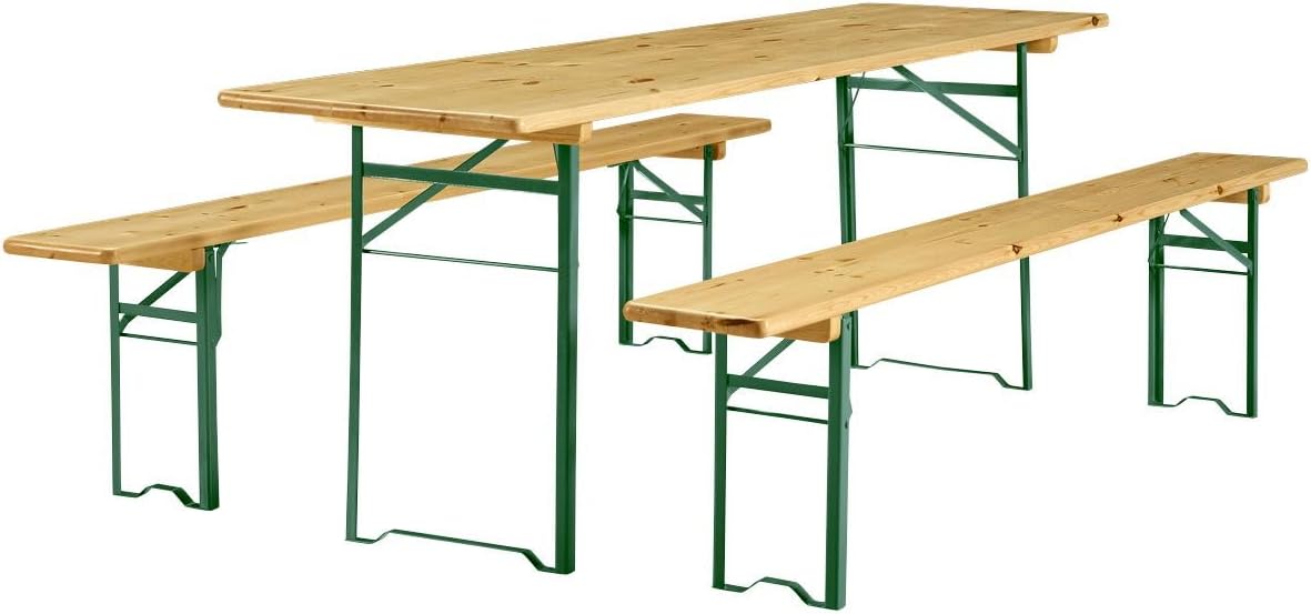 SCHÄFER SHOP Bierzeltgarnitur klappbar - Tisch und 2 Bierbänke - Bänke 220 x 25 x 49 cm - Naturbraun Festzeltgarnitur für Garten Feste