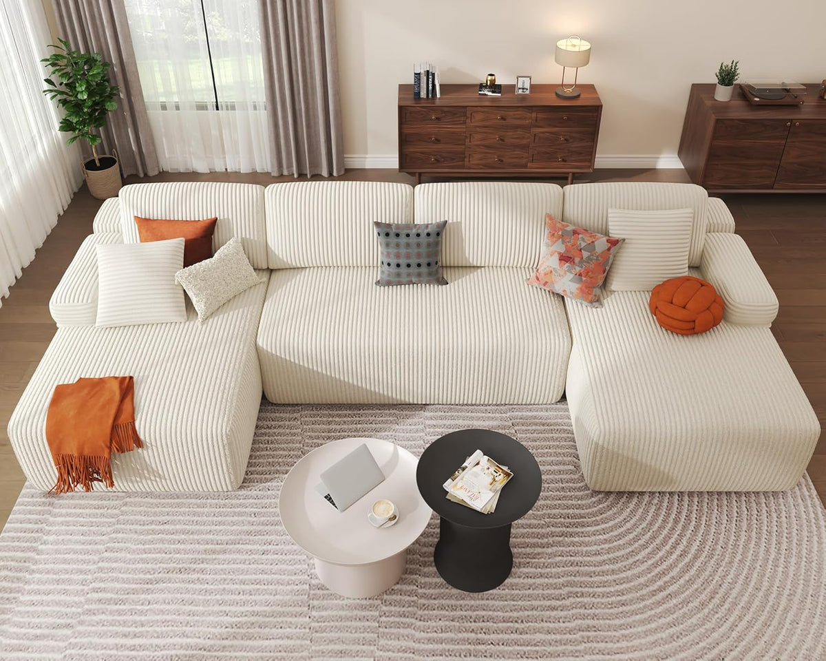DURASPACE Cloud U Form Sofa - Modulares Cord Schlafsofa mit tiefer Sitzfläche - Memory Schaum ohne Montage - Dunkelbeige