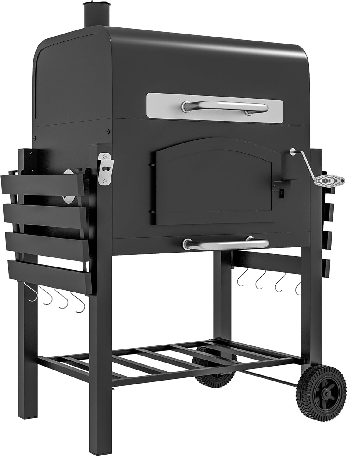Holzkohlegrill mit Deckel 124 x 66 x 112 cm - Metall und Gusseisen - Smoker und Warmhaltefläche - Ablagen und Transportrollen Schwarz