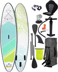 Stand Up Paddle Board 300 cm - aufblasbares SUP mit EVA Oberfläche in Flower Lime - 2 in 1 Paddel und Kajaksitz - Set mit Pumpe Rucksack und Fußschlaufe