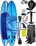 BRAST Shark SUP Board 320 x 81 x 15 cm - Aufblasbares Stand Up Paddle Set aus Polyester - 2 in 1 Paddel und Kajaksitz - Pumpe Rucksack Action Cam Halterung Blau