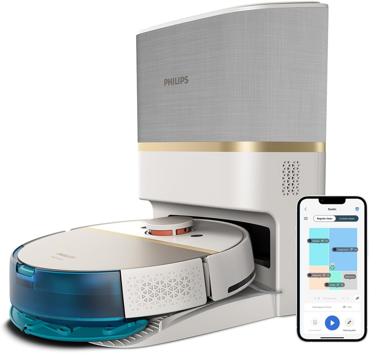 Philips Homerun Serie 7000 Saug Wischroboter XU7100 02 - 5000 Pa Saugkraft - 360 Grad LiDAR Navigation Weiß