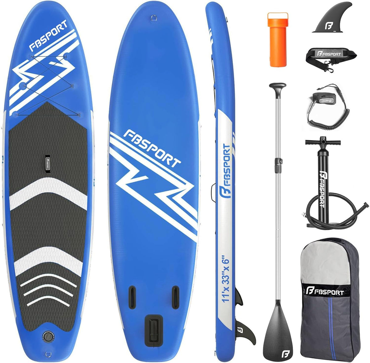 Stand Up Paddle Board 15 cm stark - aufblasbares SUP mit Polyester Konstruktion - blau für SUP und Surfen - Set mit Aluminium Paddel und Pumpe