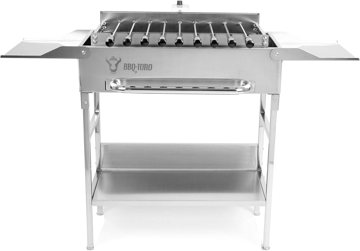 BBQ Toro Grilltisch Edelstahl - Elektrischer Drehspieß Grill mit 9 Spießen - Mangal Schaschlik Grill mit Motor und Grillrost
