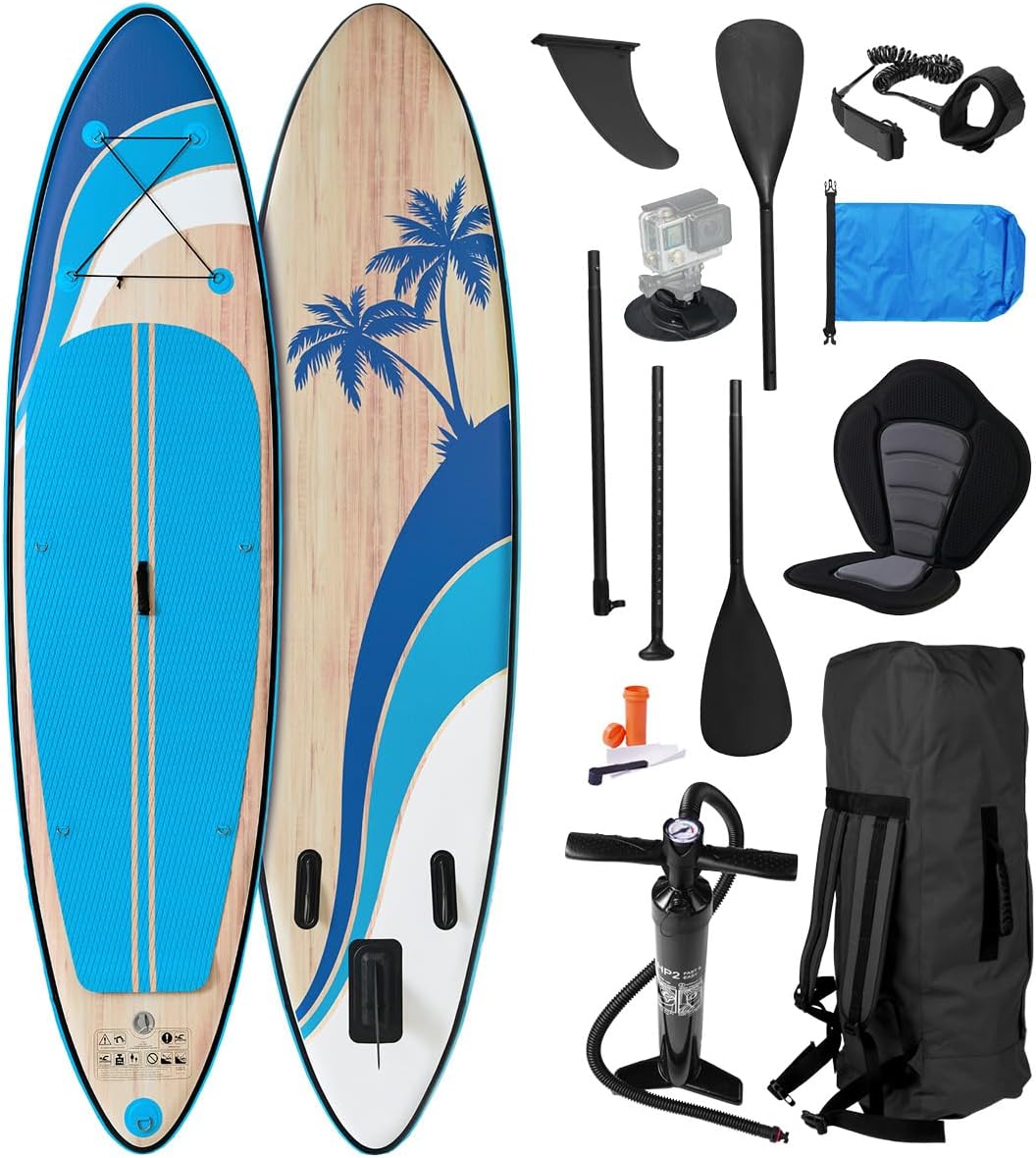 Stand Up Paddle Board 320 x 81 x 15 cm - aufblasbares SUP aus PVC in Wave - 2 in 1 Paddel und Kajaksitz - Set mit Pumpe Rucksack und Zubehör