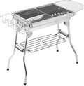 Klappbarer Holzkohlegrill aus Edelstahl - tragbarer Camping Grill mit Chromdrahtrost - Belüftungsöffnungen für gleichmäßige Verbrennung - für Picknick Garten Wandern und Reisen