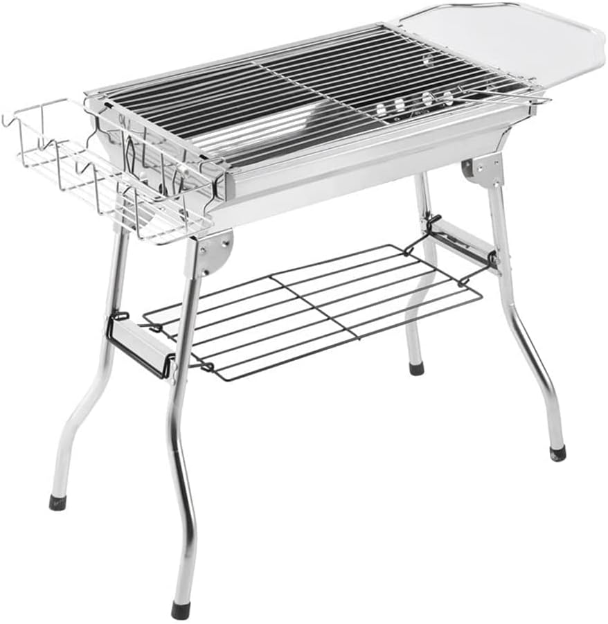 Klappbarer Holzkohlegrill aus Edelstahl - tragbarer Camping Grill mit Chromdrahtrost - Belüftungsöffnungen für gleichmäßige Verbrennung - für Picknick Garten Wandern und Reisen