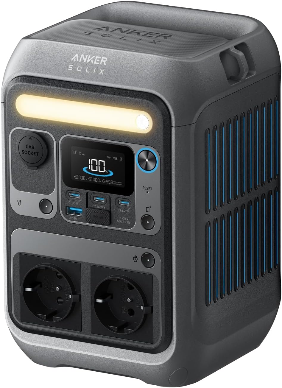 Anker SOLIX C300 Powerstation - 288Wh LiFePO4 Akku und 300W Ausgang bis 600W - 140W Schnellladen in beide Richtungen - Tragbar für Camping Reisen Notfall Dunkelgrau