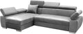 OTTO Ecksofa 3 Sitzer mit Schlaffunktion - Federkern und verstellbare Kopfstützen - Bettkasten mit Klappmechanismus - Longchair links Grau