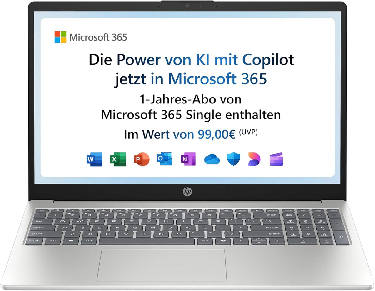 HP Laptop 15,6 Zoll FHD Display - Intel N100 Intel UHD Graphics - 4 GB DDR4 RAM 128 GB UFS - Windows 11 Home S Modus Natural Silver