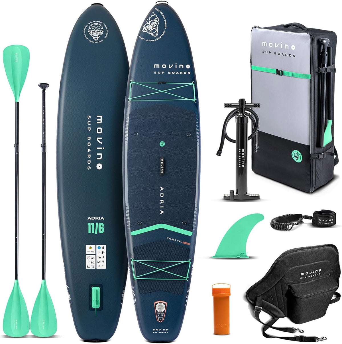Movino Stand Up Paddle Board 350 cm - 2 in 1 SUP Kajak Set Aufblasbar - 165 kg Tragkraft mit Zubehör und Paddel