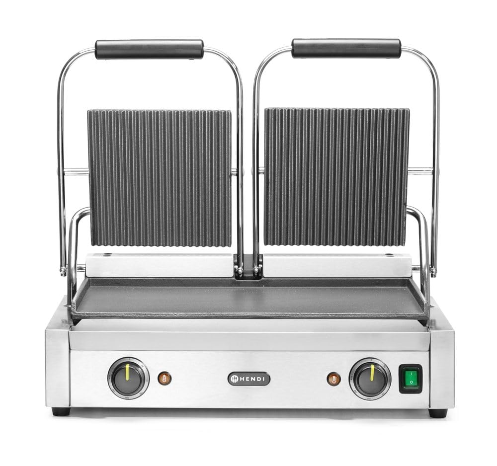 Kontaktgrill Doppelversion 57 x 37,5 x 21,6 cm - 3600 Watt bei 230 Volt - oben gerillt und unten glatt - Temperaturregelung bis 300 Grad Celsius
