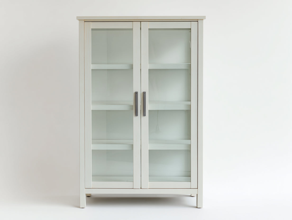 Vitrine aus Holz und Glas 90 x 40 x 150 cm - Cremeweiß - 2 Glastüren und 3 Einlegeböden für Esszimmer und Wohnzimmer