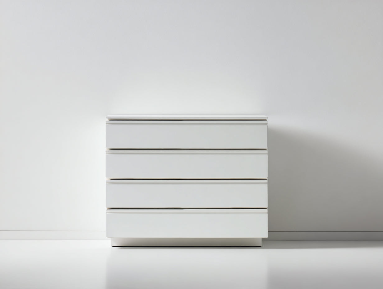 Kommode mit Schubladen aus Holzwerkstoff - 90 x 45 x 88 cm - Weiß - Grifflose Front mit 4 Schubladen im modernen Design