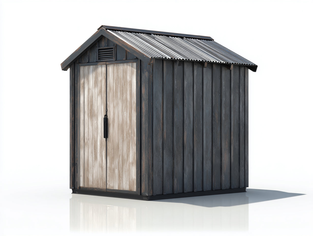Gartenhäuser aus Holz mit 2 Türen und Satteldach - 210 x 150 x 220 cm - Anthrazit Natur und Schwarz - Geräteschuppen mit Lüftungsöffnung