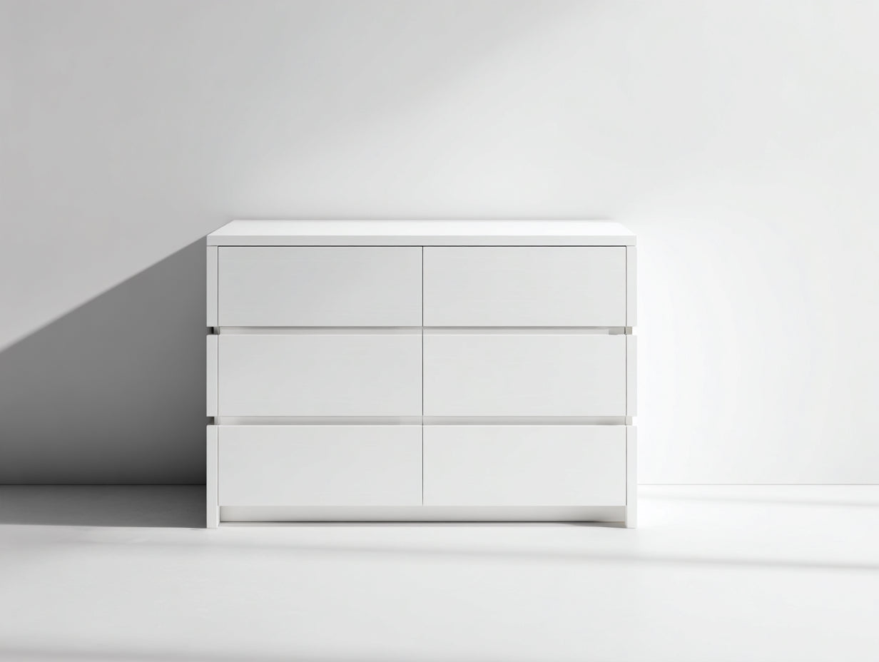 Kommode mit Schubladen aus Holzwerkstoff 120 x 45 x 80 cm - Weiß - Modernes griffloses Design mit 6 Schubladen