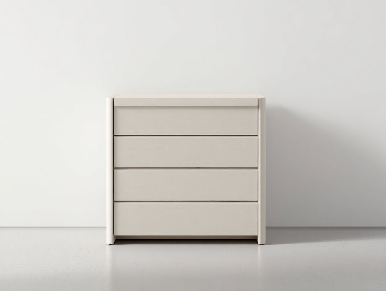 Kommode mit Schubladen aus Holzwerkstoff 90 x 42 x 95 cm - Cremeweiß - Modernes griffloses Design mit 4 Schubladen