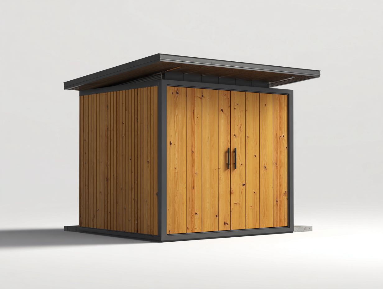 Gartenhäuser aus Holz mit Metallrahmen 240x180x220 cm - Naturbraun Anthrazit - Modernes Gerätehaus mit Pultdach