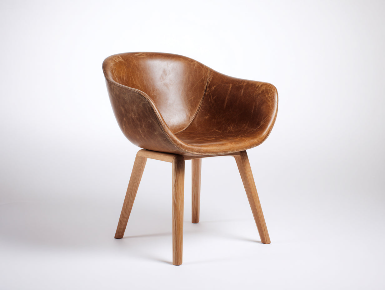 Esszimmerstühle mit Bezug in Lederoptik 62x60x82 cm - Braun Natur - Schalenform mit Holzbeinen